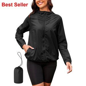 Waterproof Lightweight Packable Rain Jacket with Hood Windbreaker